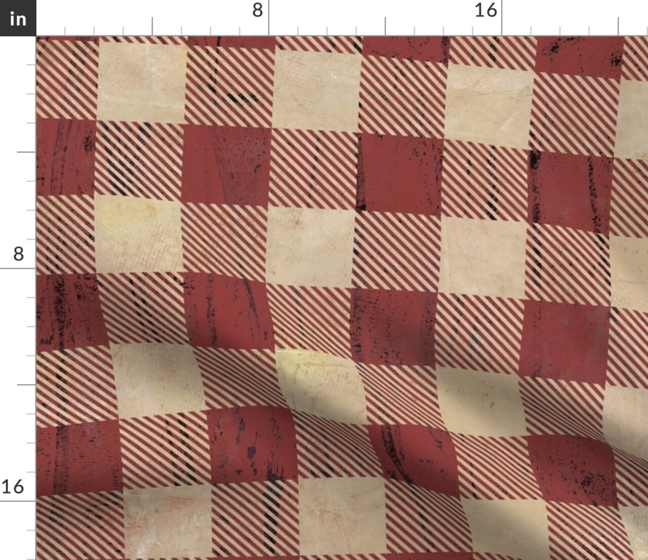 Rustic Plaid Earthy Brick Red Buffalo Plaid Weathered Look Distressed Red Plaid Custom Printed Fabric by Spoonflower Various Fabrics by the Yard or Fat Quarter